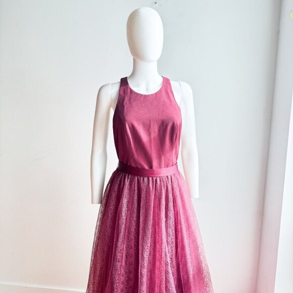 Vera Wang White Burgundy Lace Skirt open Back Maxi Gown 10 - Picture 6 of 10